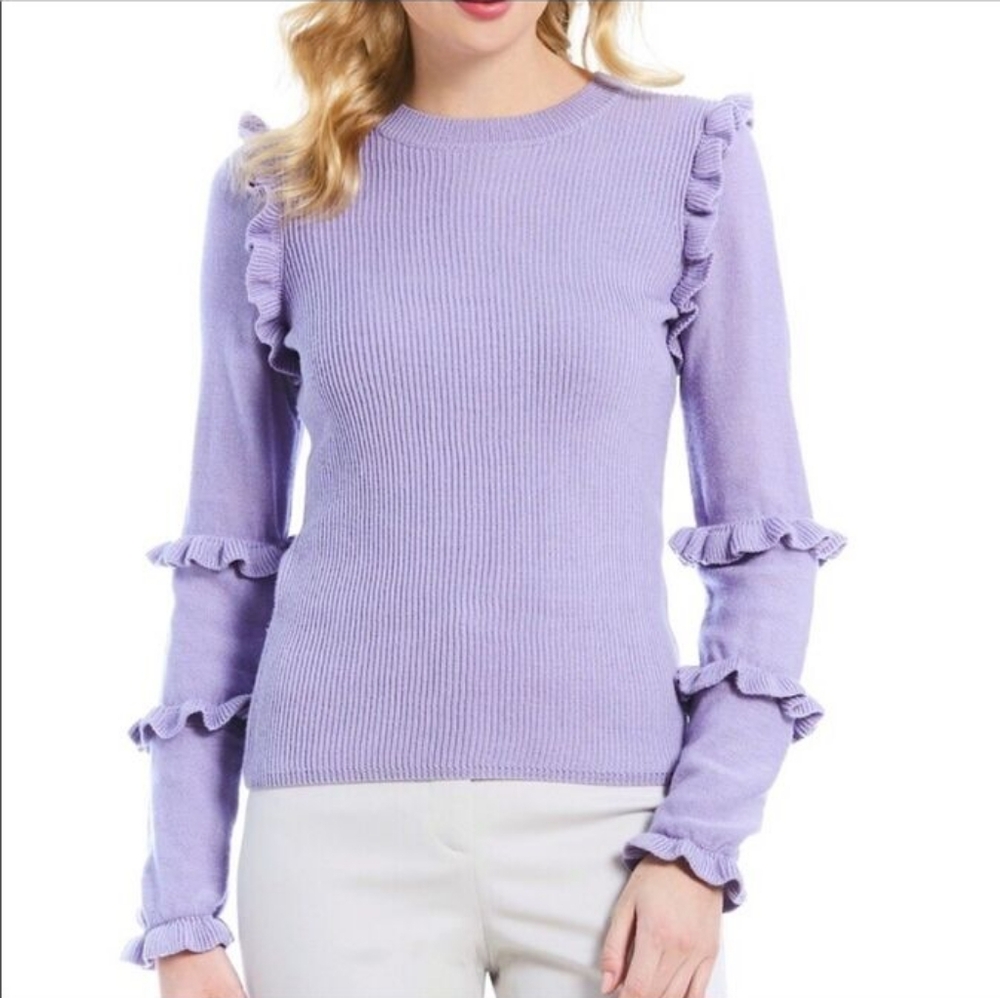 Antonio Melani Wool Juniper Sweater Ruffle Details Knit Wisteria Size Large